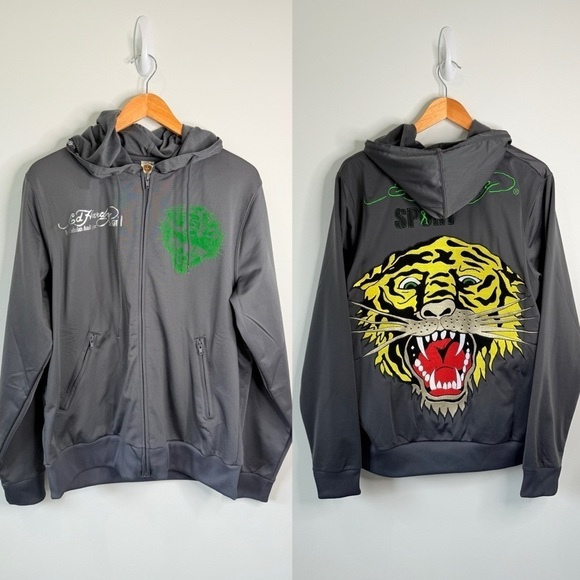 Ed Hardy Other - Ed Hardy Sport Men’s Gray Hooded Zip Up Jacket (L)